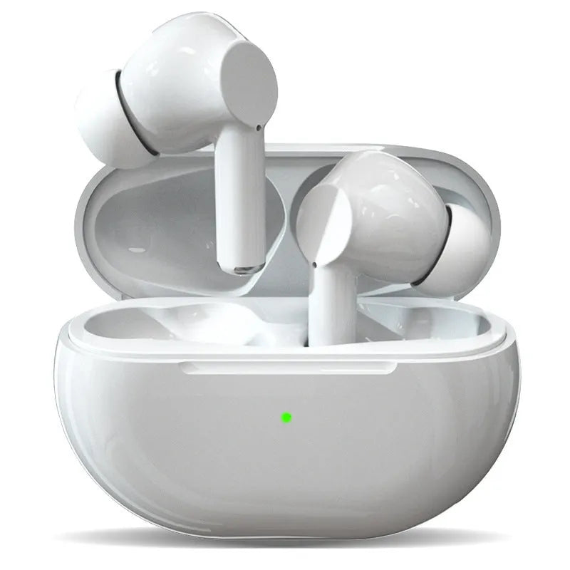 Black Pro4 Bluetooth wireless earbuds and charging case on a white background