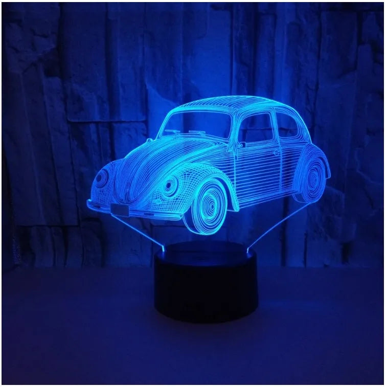 Small modern table lamp with colourful LED light in an acrylic shade on a black ABS base.