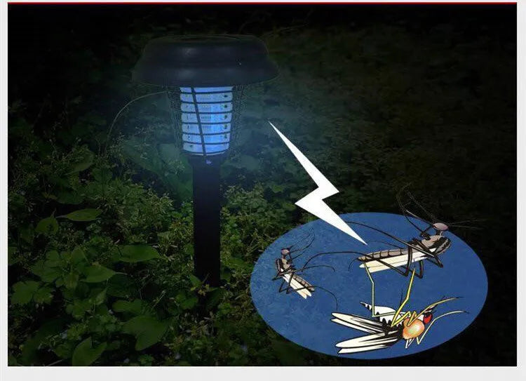 Black solar insect killing mosquito lawn lamp with UV purple light and white LED illumination