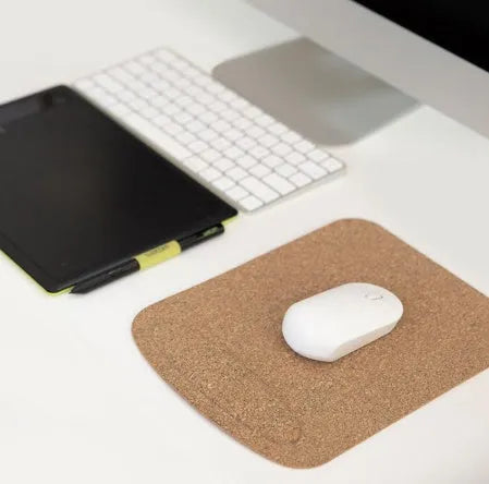Acorn Natural Cork Wrist Mouse Pad in carbonised finish with visible wrist support, 210x265mm