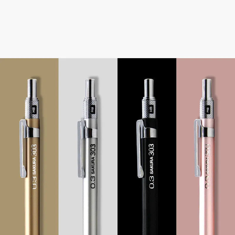Japanese Cherry metal mechanical pencil with gold finish, 0.5mm lead, metal rod body
