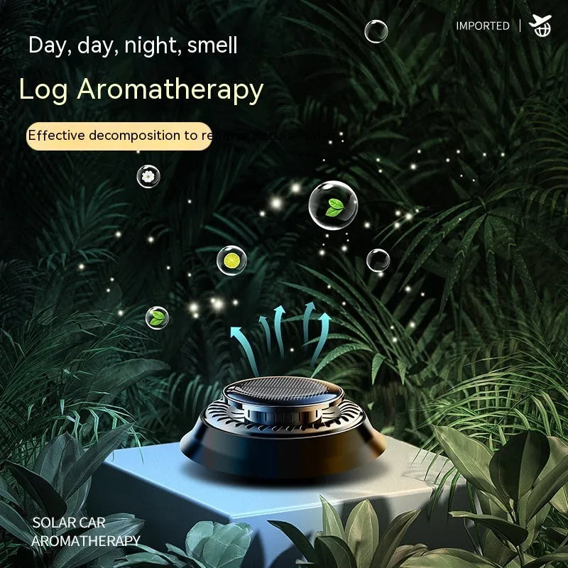 Black electromagnetic solar car aromatherapy de-icing device measuring 84mm on dashboard
