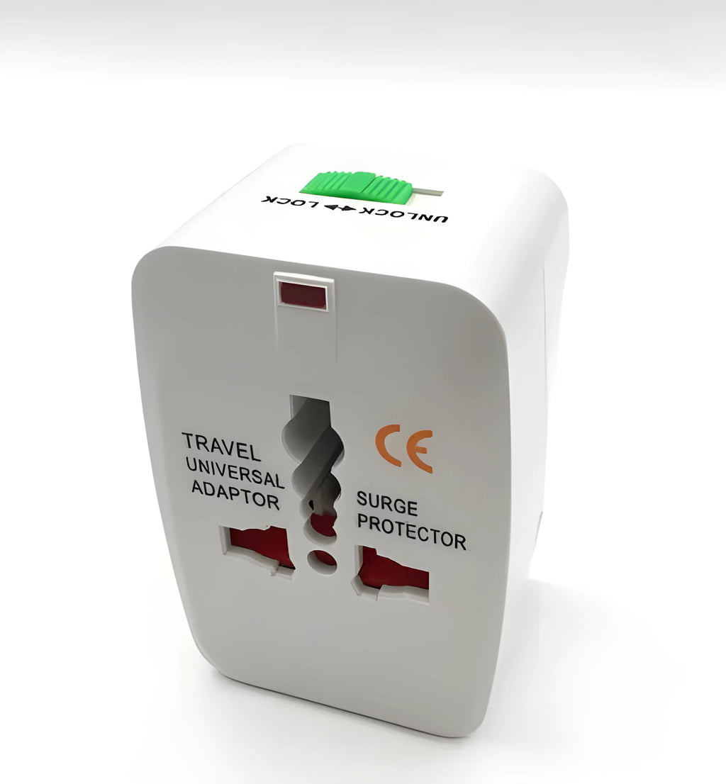 Universal travel plug adapter with USB port for international mobile charging