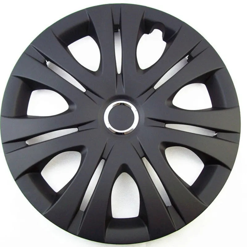 Universal ABS plastic wheel hub cover in silver electroplated finish showing 15-inch diameter measurement