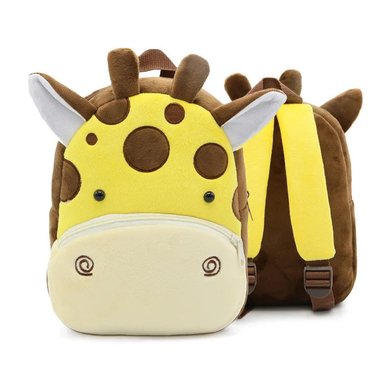 Small cloth animal backpack for kindergarten children, 26.5x24x10.5cm, with zipper pocket, available in multiple colours