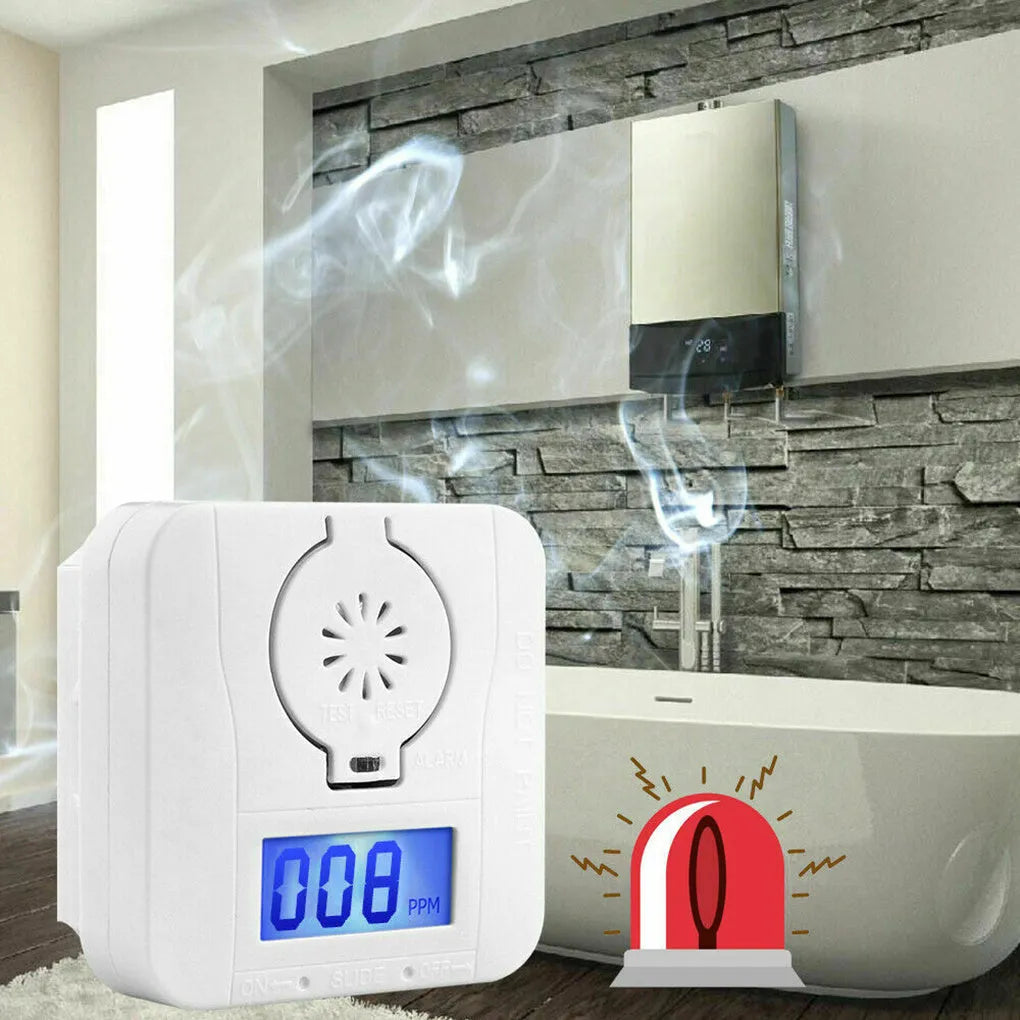 White carbon monoxide alarm for wall mounting with wireless communication and audible alarm