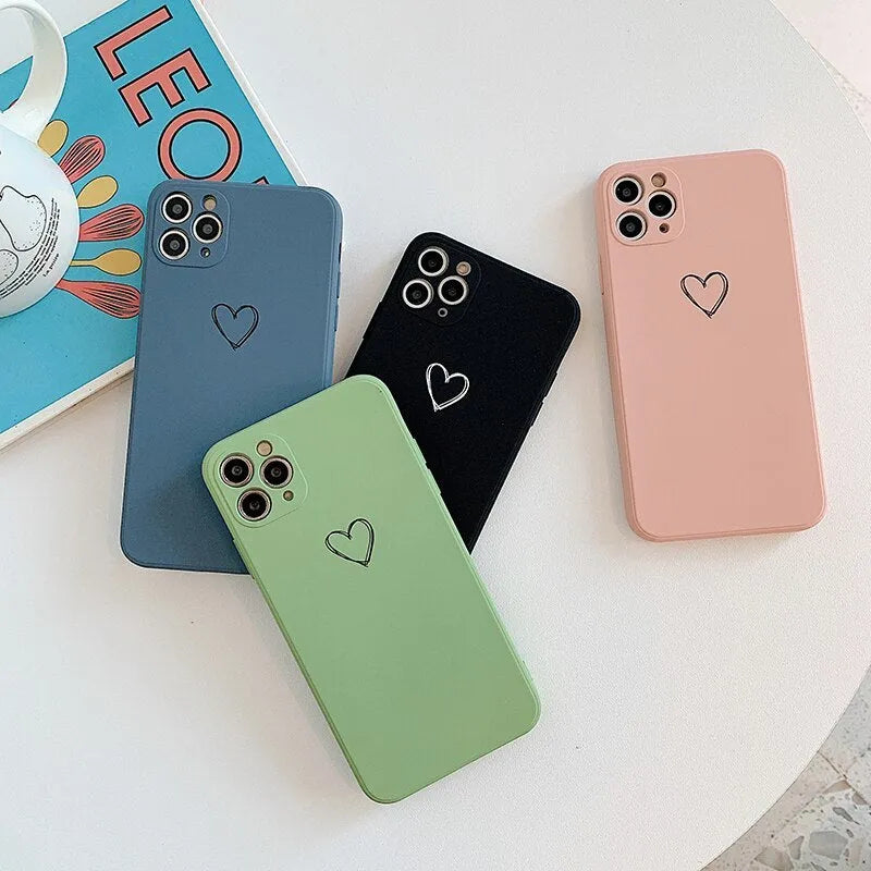 Silicone TPU phone case for Apple iPhone in solid colour options: black, green, grey, light green, pink, purple, red, white.