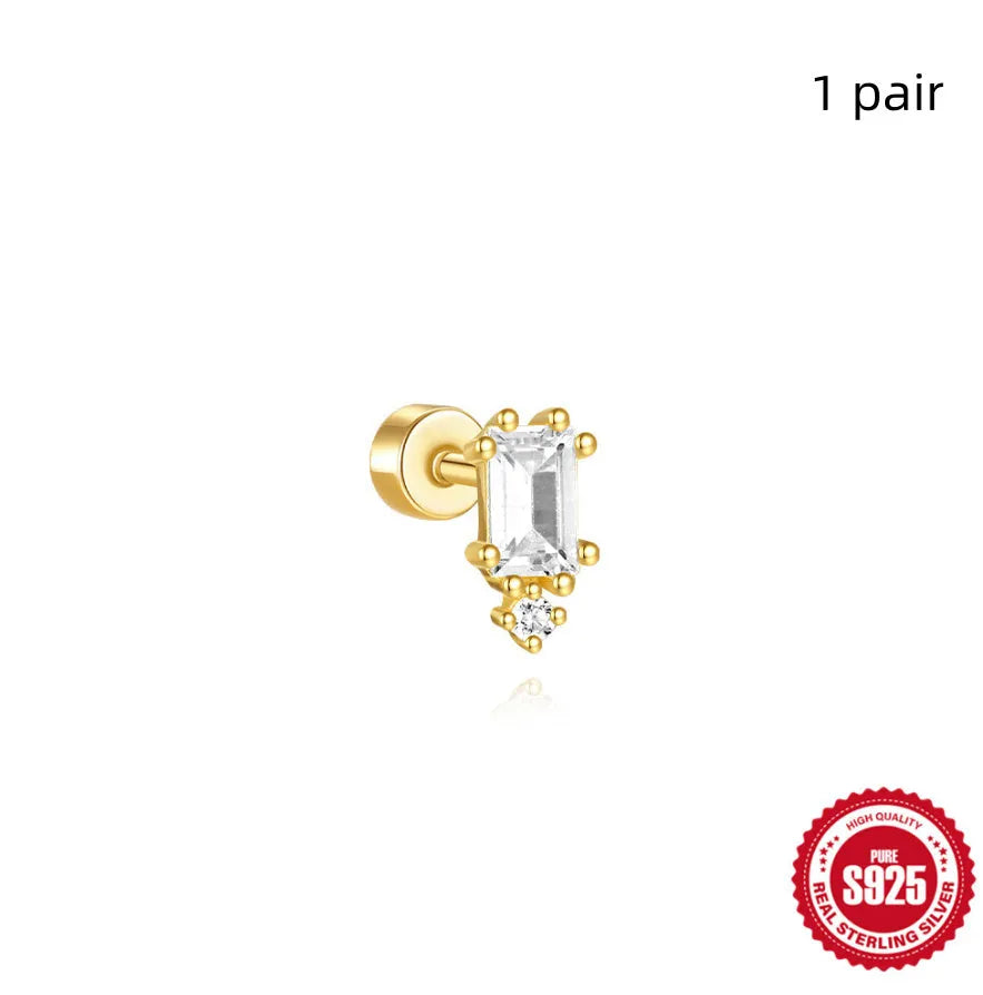 S925 sterling silver flat column ear bone stud in a gold electroplated finish.