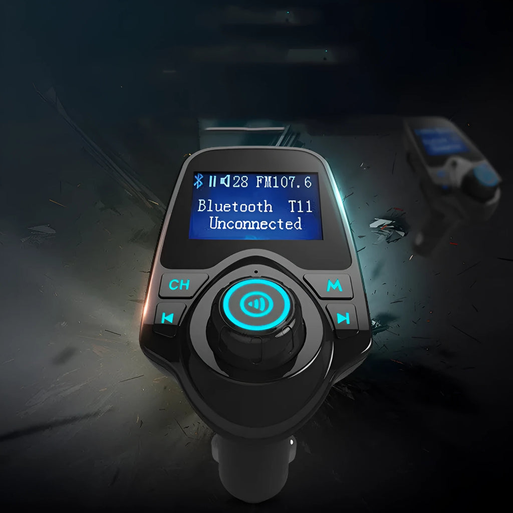 Black G7 Bluetooth FM transmitter car kit for hands-free calls and wireless music streaming