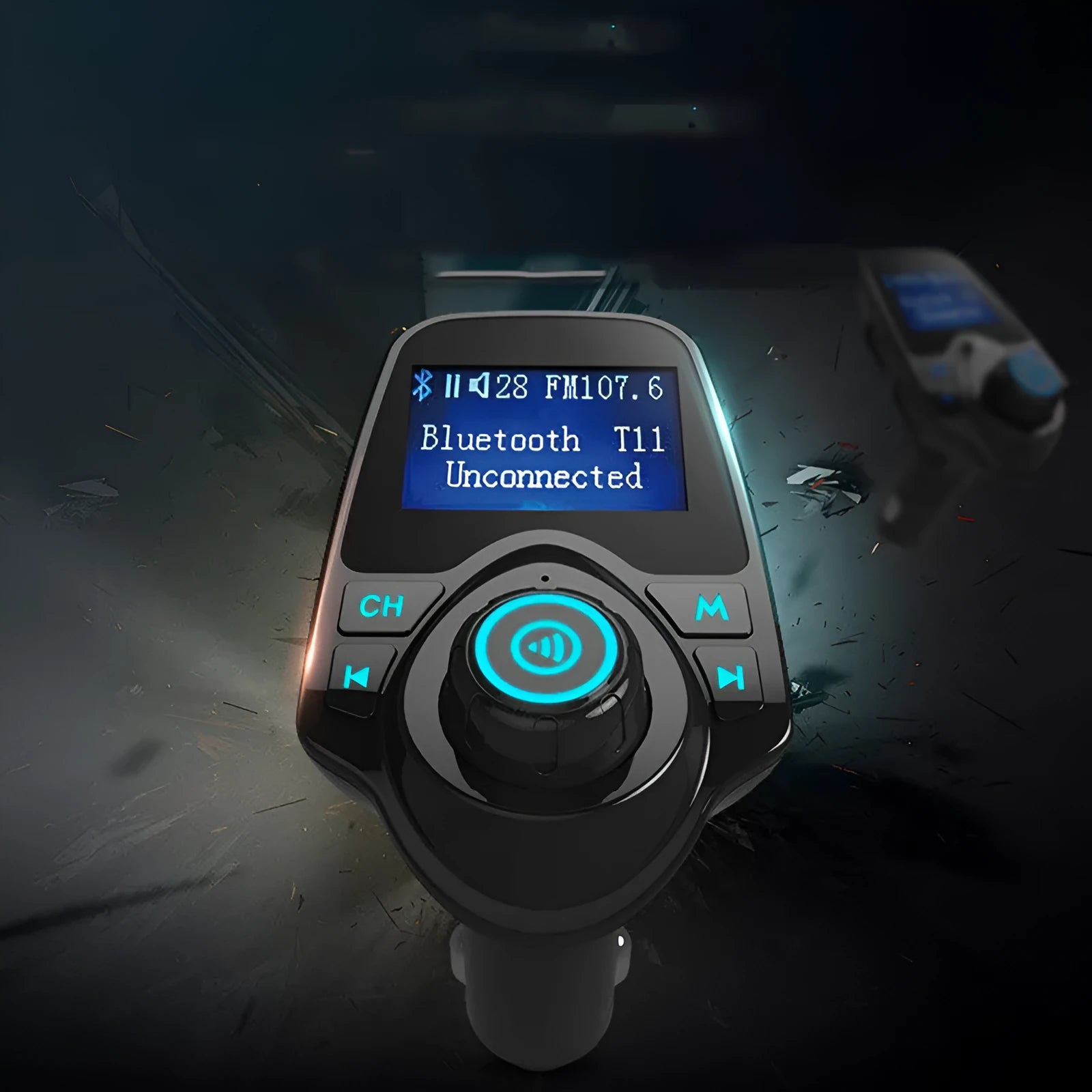 Black G7 Bluetooth FM transmitter car kit for hands-free calls and wireless music streaming