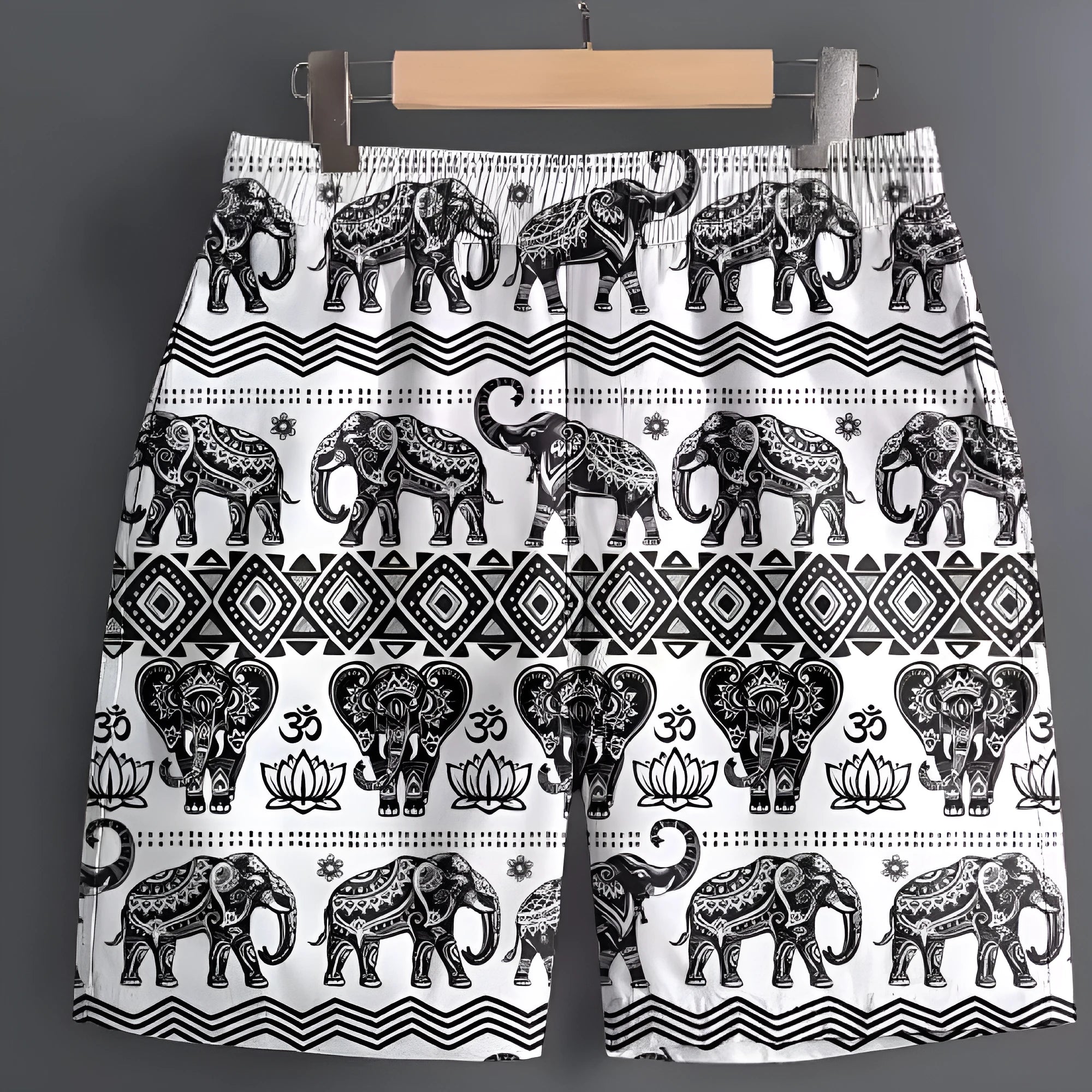 Men's polyester casual sports shorts in multiple patterns including stripes and camouflage