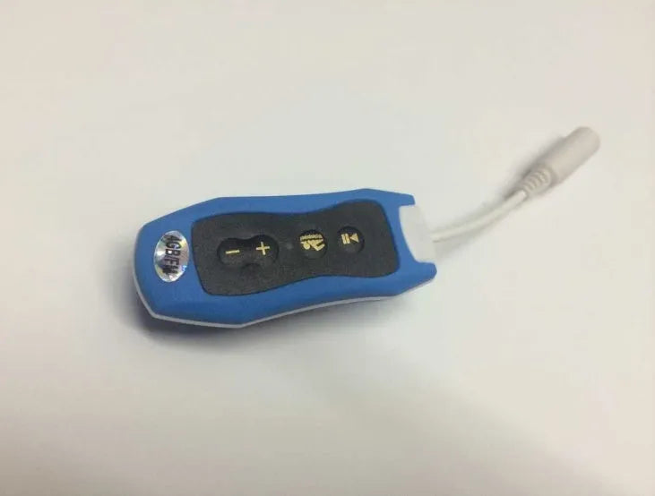 Compact waterproof IPX68 Bluetooth MP3 headset in six colours: black, blue, green, orange, pink, white.