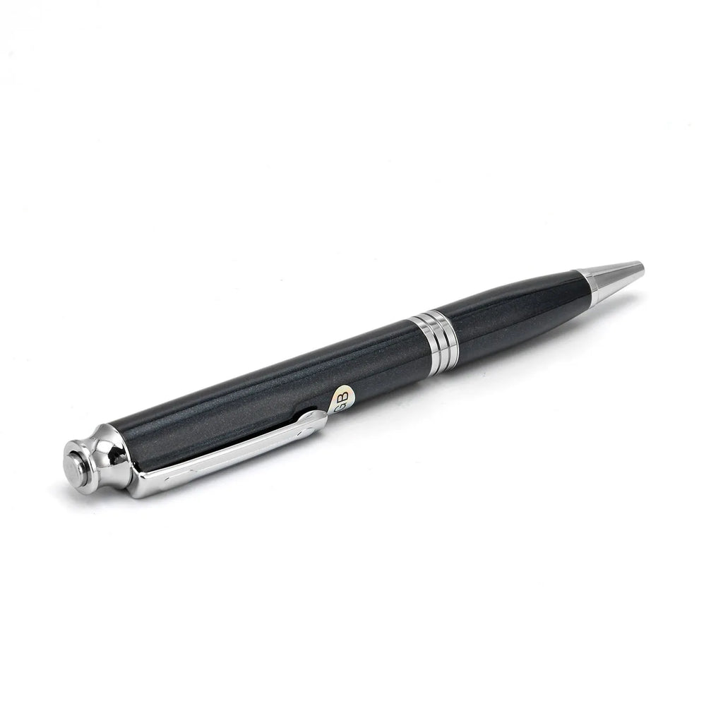 Black USB MP3 recorder pen for voice recording, measuring 120mm in length.