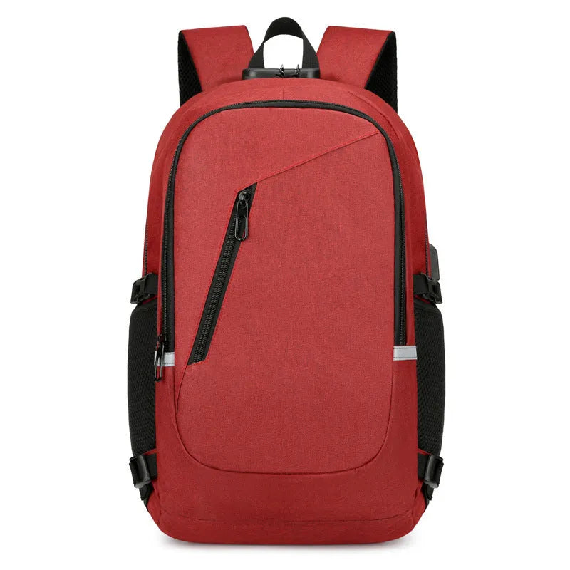 Grey Oxford cloth computer backpack with street trend design shown front view