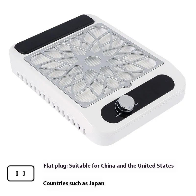 White Q2 style nail dust collector with adjustable speed control and filter net