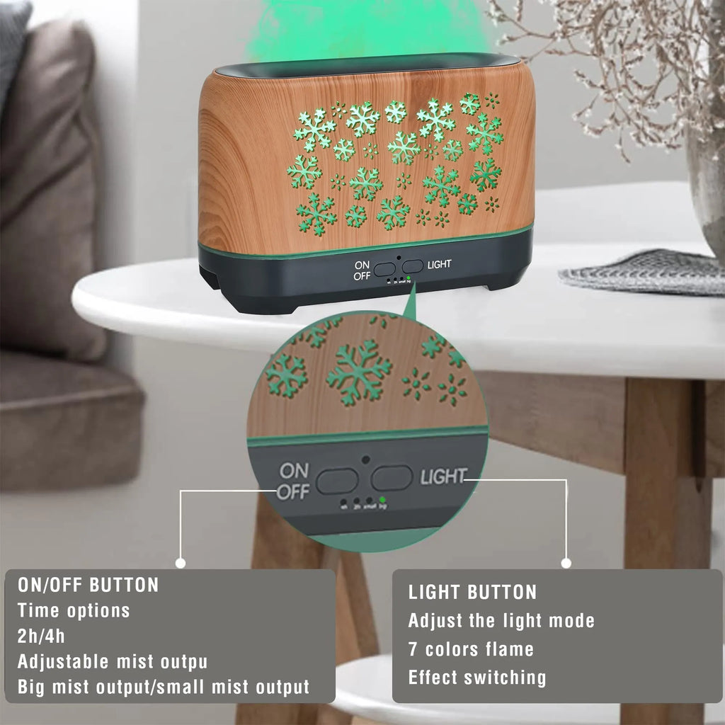 Square desktop humidifier with Christmas snowflake pattern and colourful wood grain design