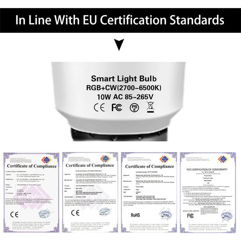 Tuya WiFi RGB smart bulb with E27 screw base, 10W-18W options, works with Alexa and Google Home