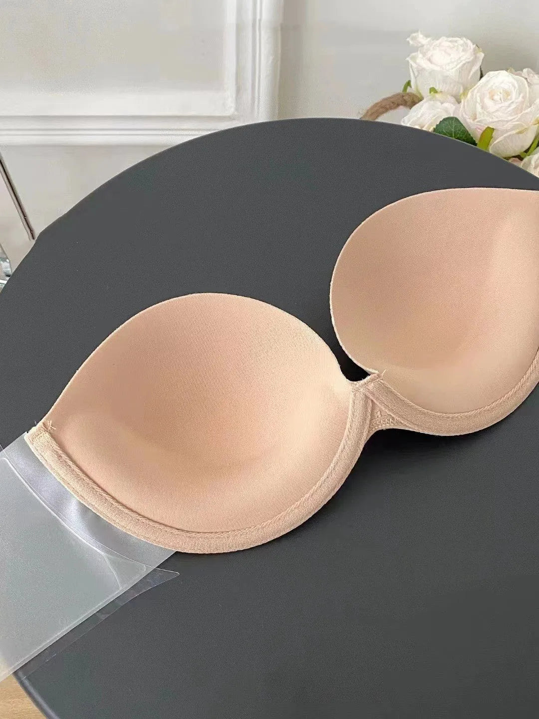 Strapless backless push-up bra with non-slip chest paste in skin colour and black, sizes A-D