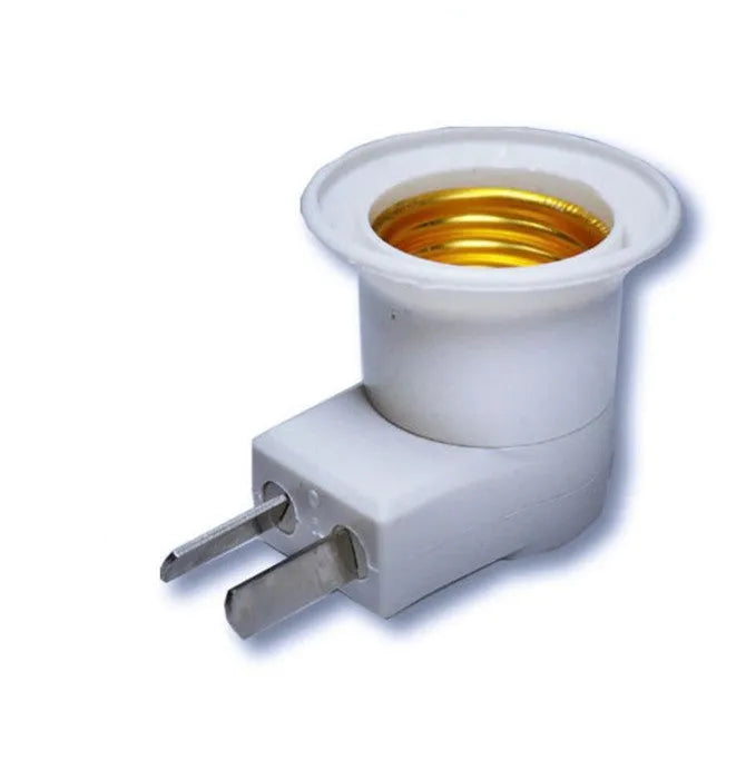 White E27 screw lamp holder with wall plug adapter and inline switch for bulb control