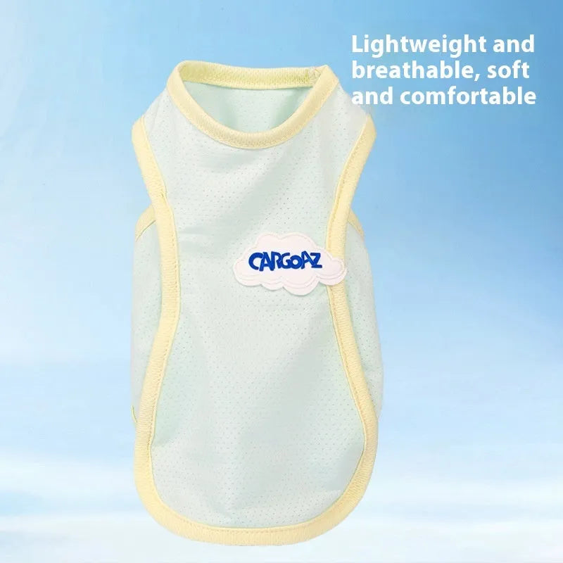 Polyester cat summer vest in grass green colour showing lightweight sports-style design