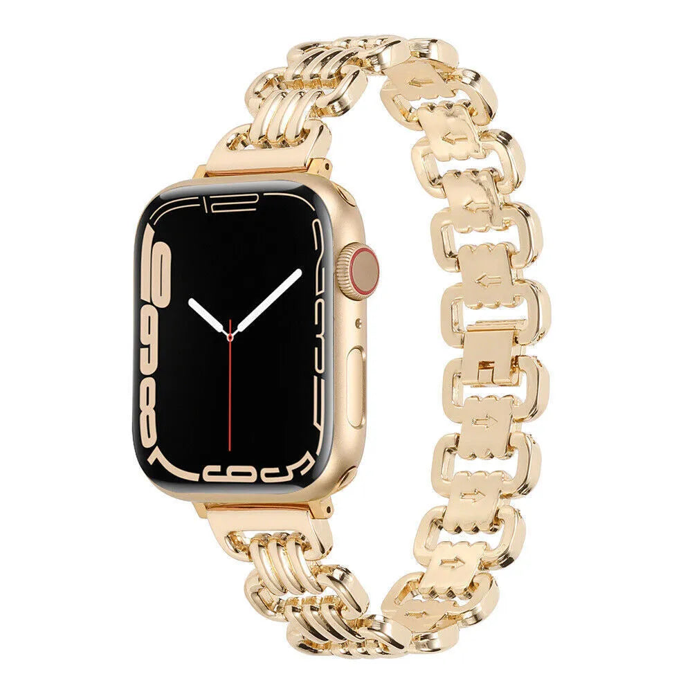 Alloy metal bracelet for Apple Watch in silver, black, gold, rose gold, and Starlight colours