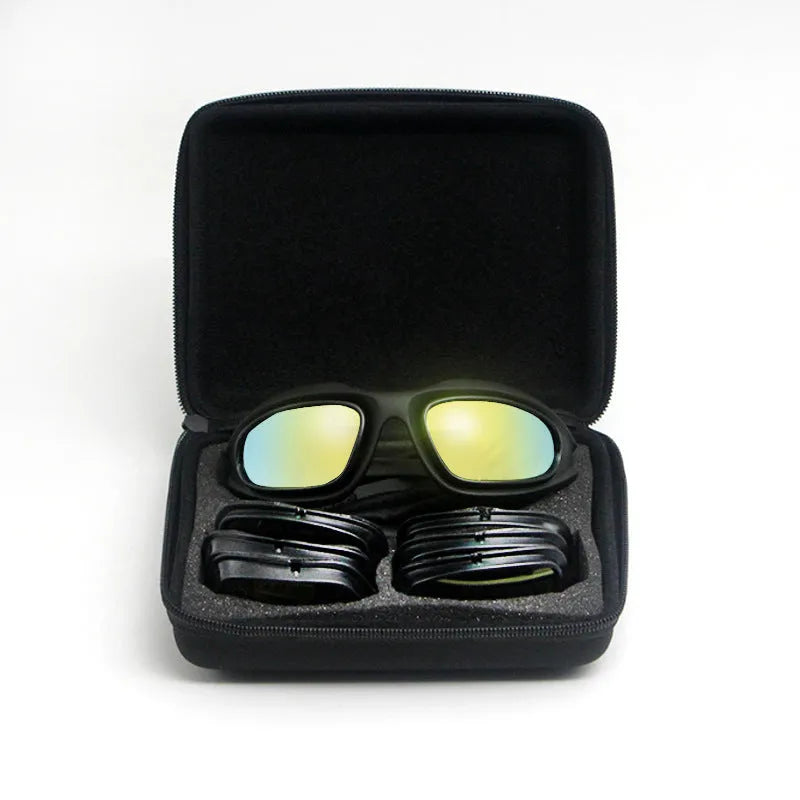 Tactical polarised sunglasses for outdoor cycling with PC frame and dustproof features
