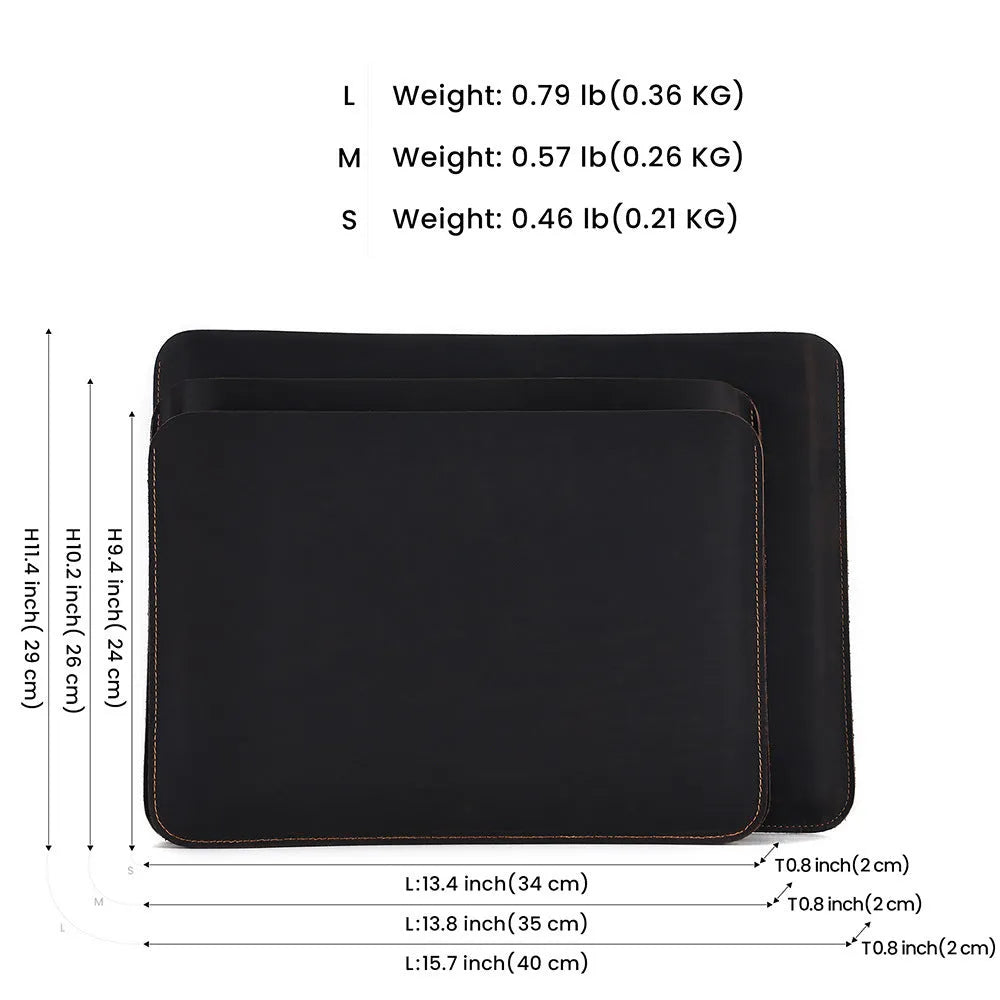 Horizontal computer liner bag in Crazy Horse leather with two size options