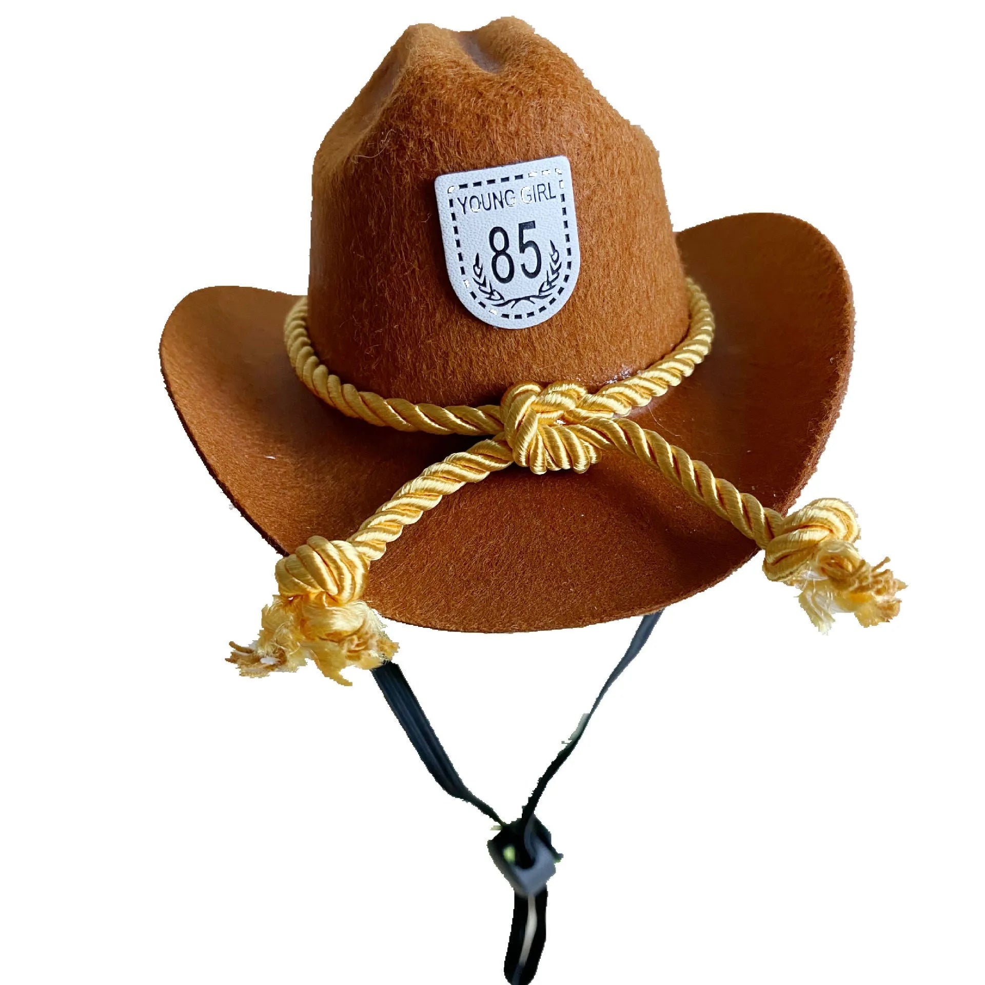 British style cowboy hat for cats in brown with decorative trim
