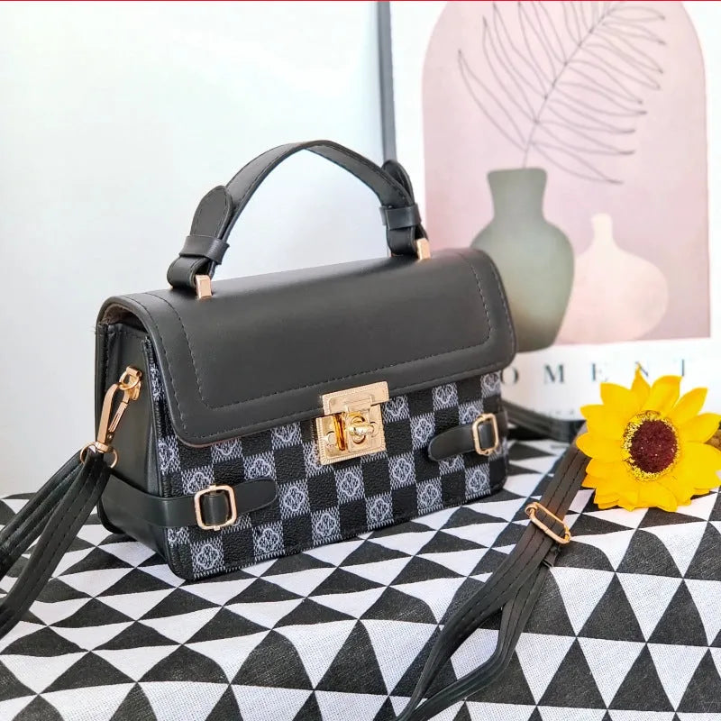 Retro patterned women's crossbody bag in a horizontal rectangle shape, shown in apricot colour.