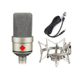 Wired condenser microphone in champagne gold colour with cable and stand for recording and live broadcast