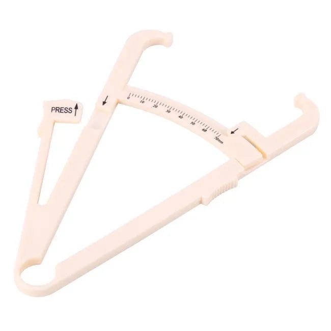 Acrylic body fat caliper skin fold thickness measuring instrument showing measurement scale