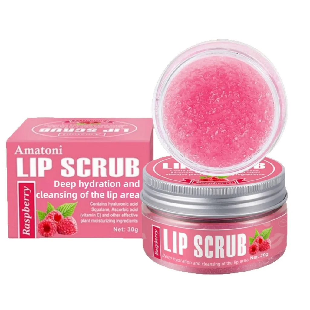 Amatoni Lip Scrub pot in Coconut, Raspberry, Vanilla, or Watermelon flavour, 30g size