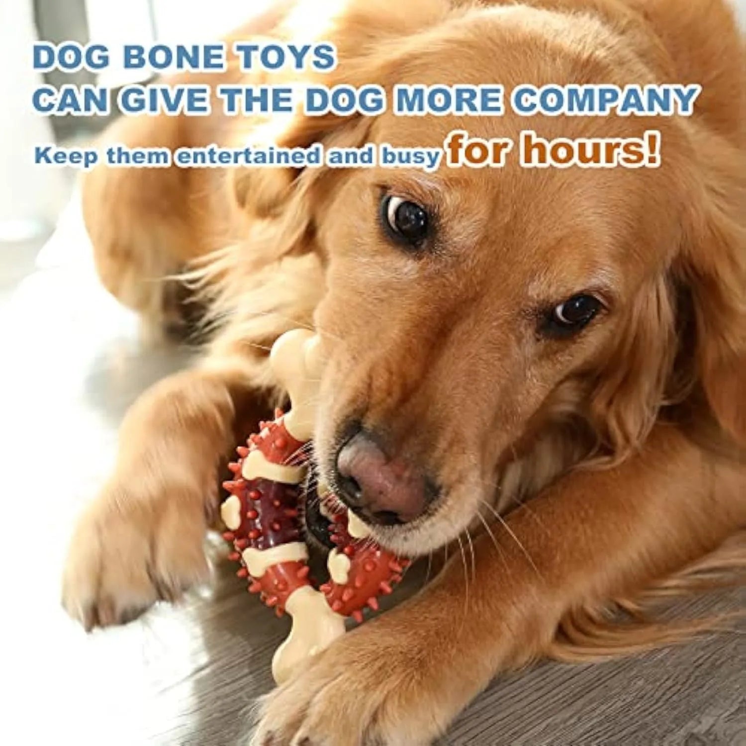 Natural rubber bone-shaped dog dental chew toy for teeth cleaning and anxiety relief