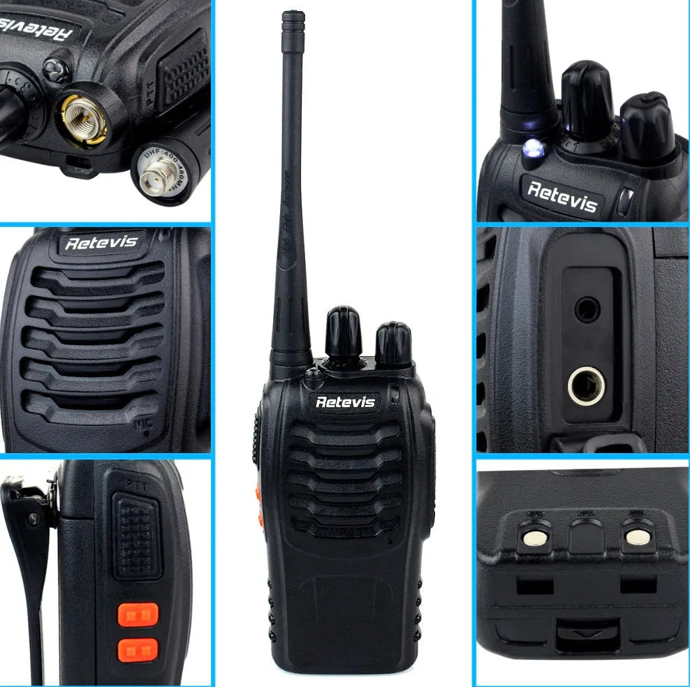 Black civil walkie talkie with antenna, 60x33x115mm dimensions, single band UHF 400-470MHz