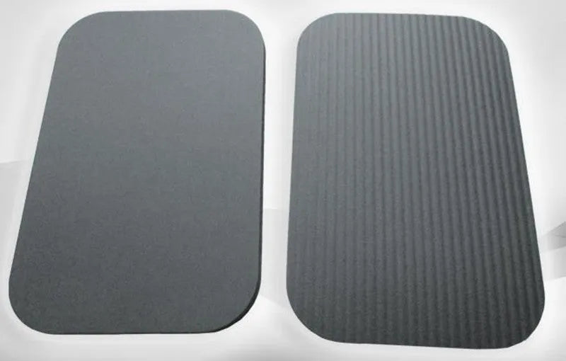 Black yoga knee pad 29x19x1.5cm NBR high density foam on floor with abdominal wheel