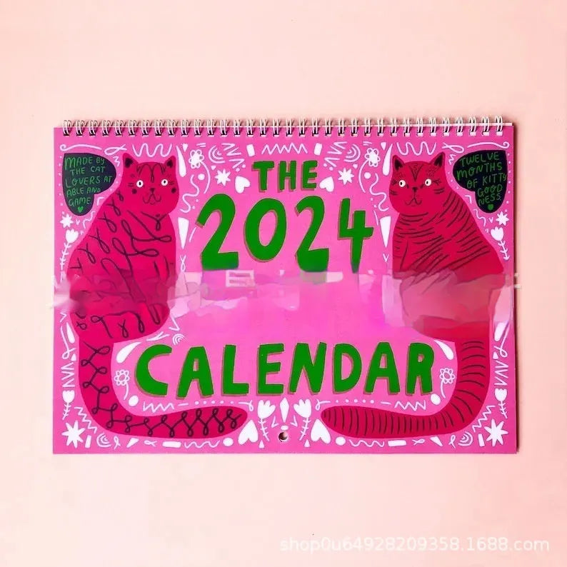 Cat-themed 2024 and 2025 wall calendar planner with monthly pages for home or office