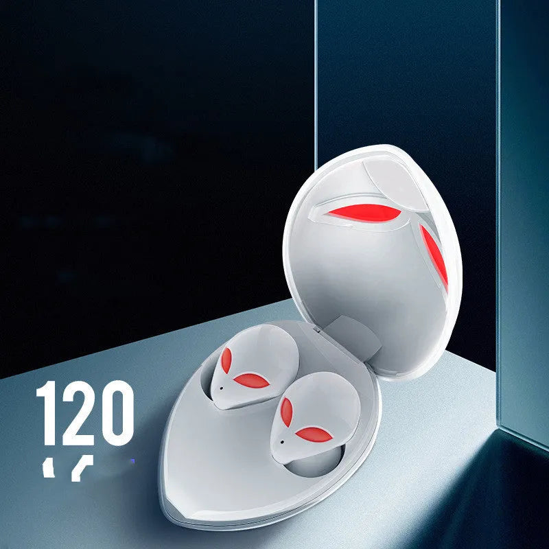 Starman T8 Alien design Bluetooth wireless earbuds with charging case showing coloured LED lighting effects