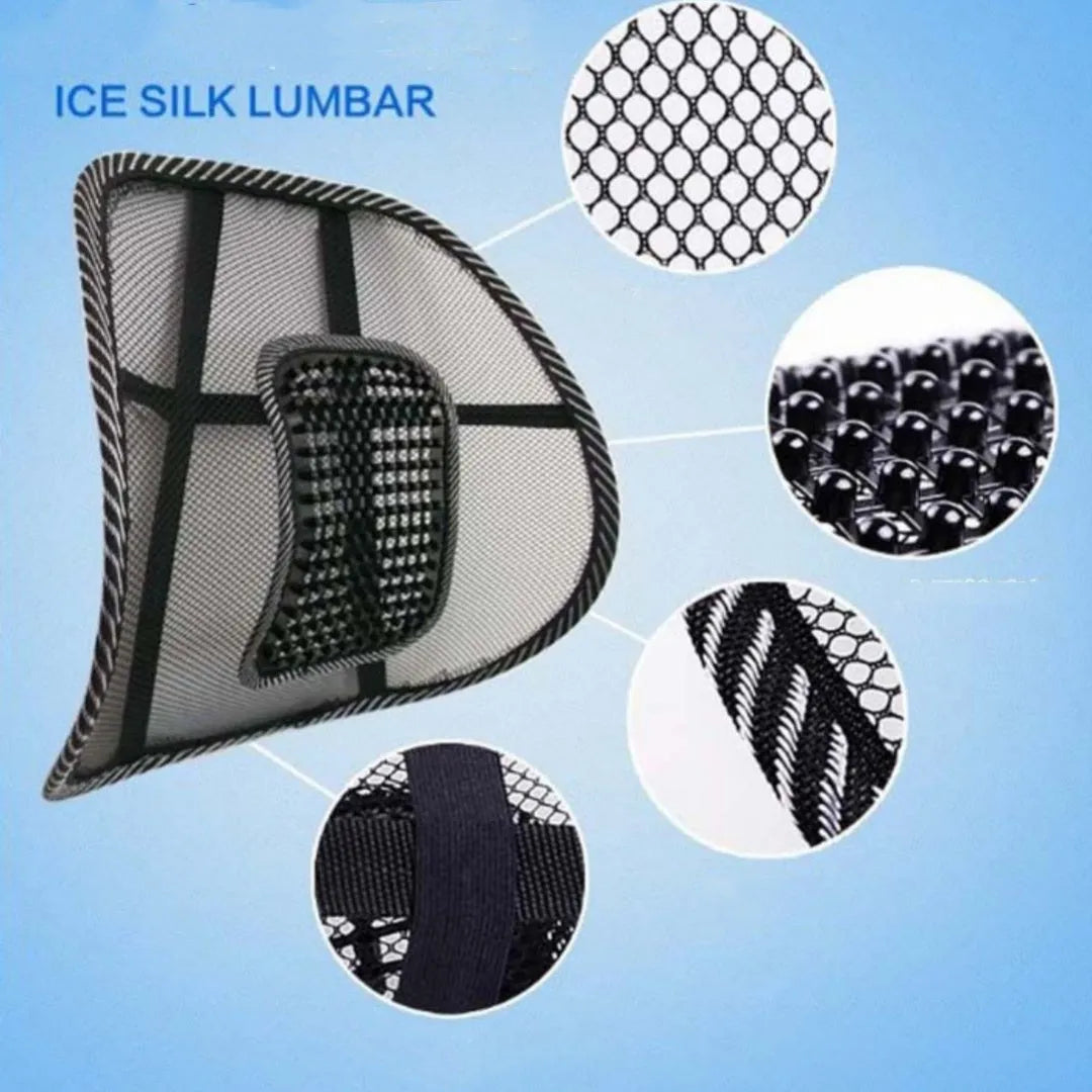Black leather lumbar support pillow for car seats with steel wire frame