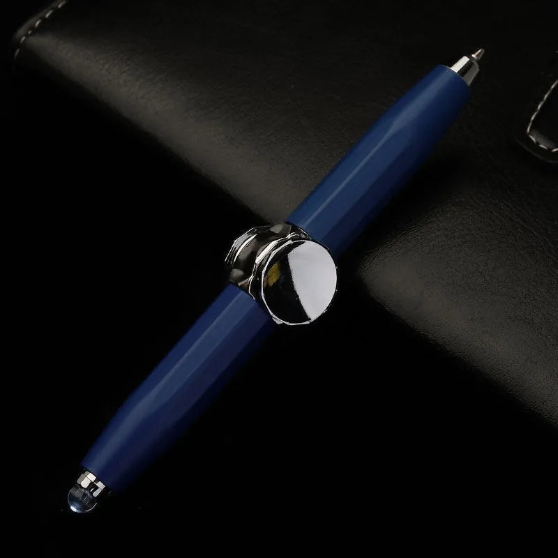 Metal ballpoint pen with spinning decompression gyro mechanism showing 12 ink colour options