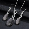 Fashion opal and cubic zirconia jewellery set with water drop pendant necklace and matching drop earrings