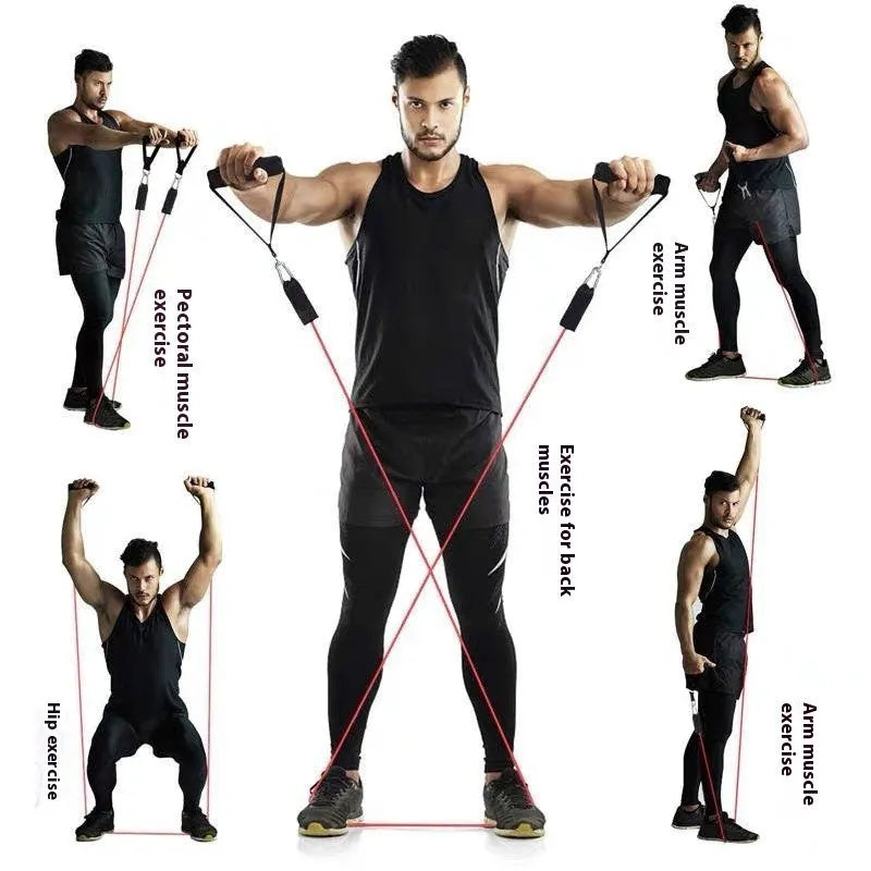 Door-mounted fitness pulling rope set with multiple ABS resistance bands for home workouts