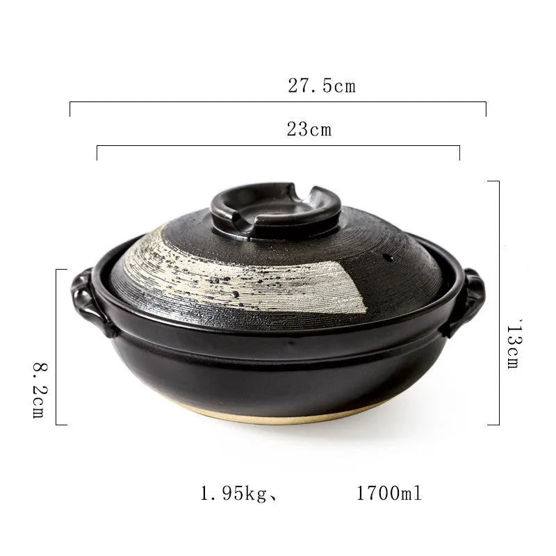 Ceramic clay pot rice casserole with lid, 8cm depth, uncoated interior for gas stove cooking