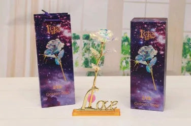 24K luminous colour gold rose flower set in gift box with tote bag