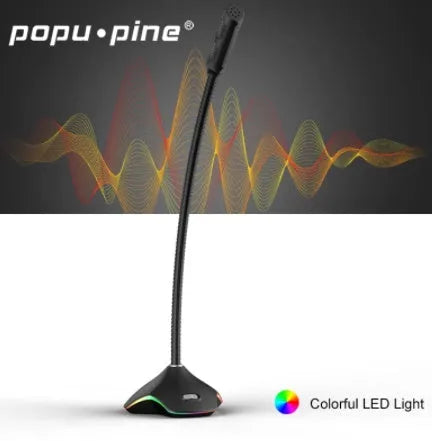 Black wired condenser microphone with 3.5mm jack and desktop stand