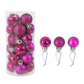 Assorted metallic gold, red, silver, and blue 3cm plastic Christmas bauble ornaments in a box.