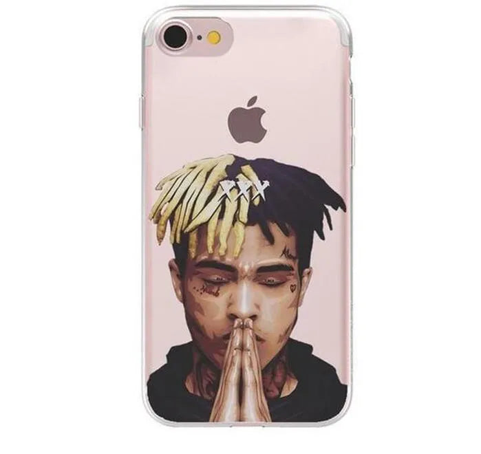 Transparent matte iPhone case with printed XXxtentacion design, shown fitted on a smartphone.