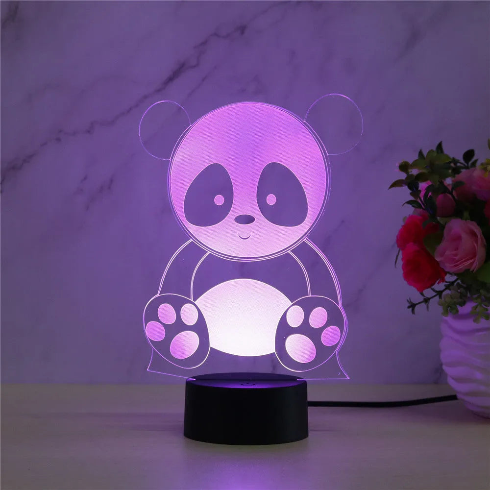 Panda 3 touch and remote control night light showing seven colour LED illumination options