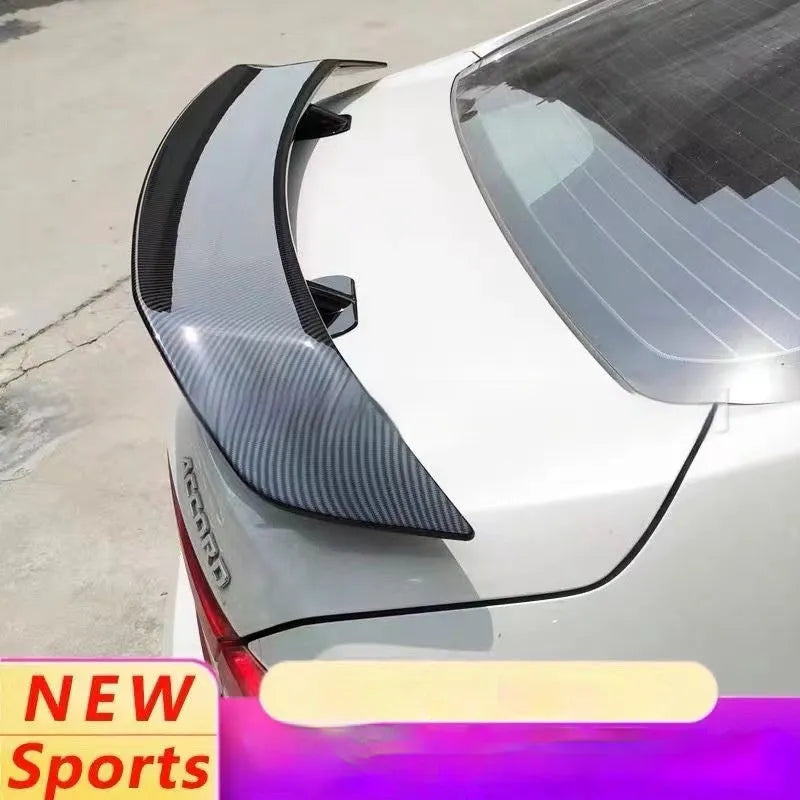 Universal punch-free ABS plastic car spoiler tail wing in bright black finish.