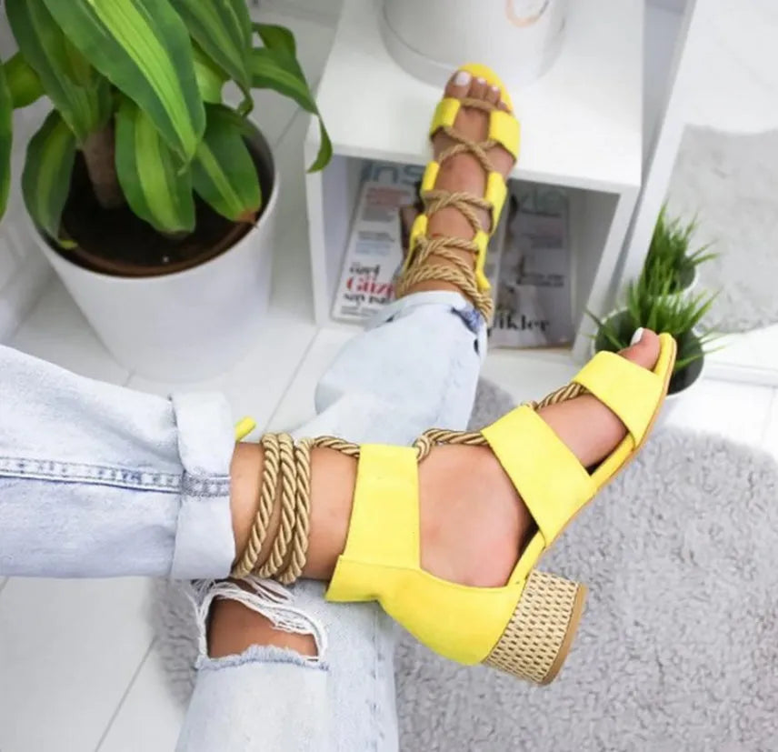 Women's colour-matched suede sandals with ankle strap and 3-5cm thick heel.