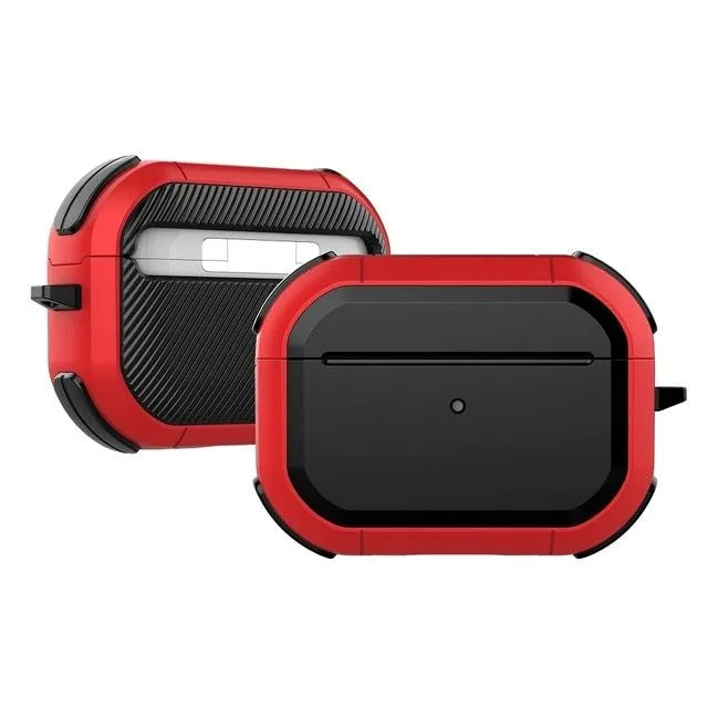 Black protective hard shell case for Apple AirPods Pro and AirPods 1/2 on a white background.